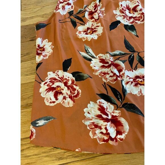 Daniel Rainn Women's Orange Floral Sleeveless Keyhole Back High Neck Blouse Sz L - Picture 2 of 8